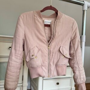 CLUB MONOCO blush pink bomber jacket with zipper on the side.